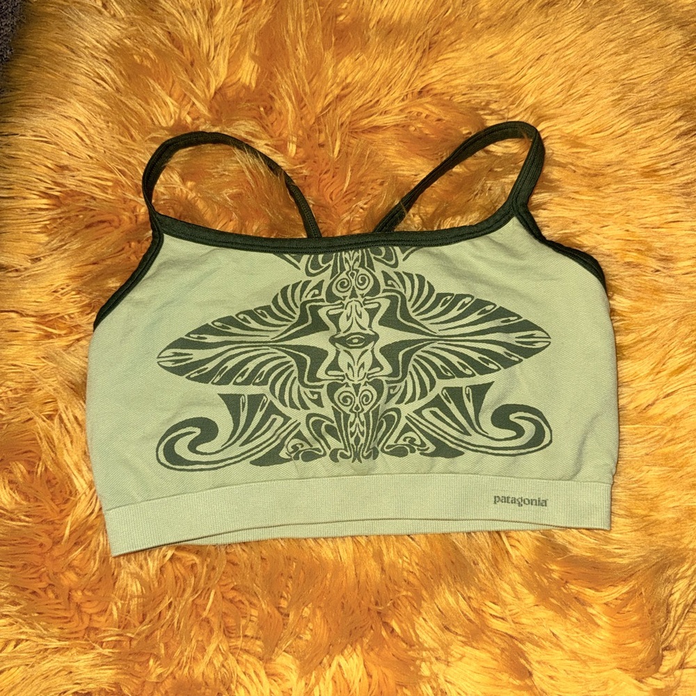 Patagonia Olive Sports Bra with Artistic Pattern